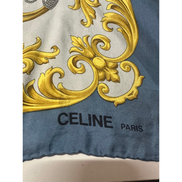 Women's Celine Blue Gold Hunting Horn Silk Scarf One Size - Picture 4 of 4